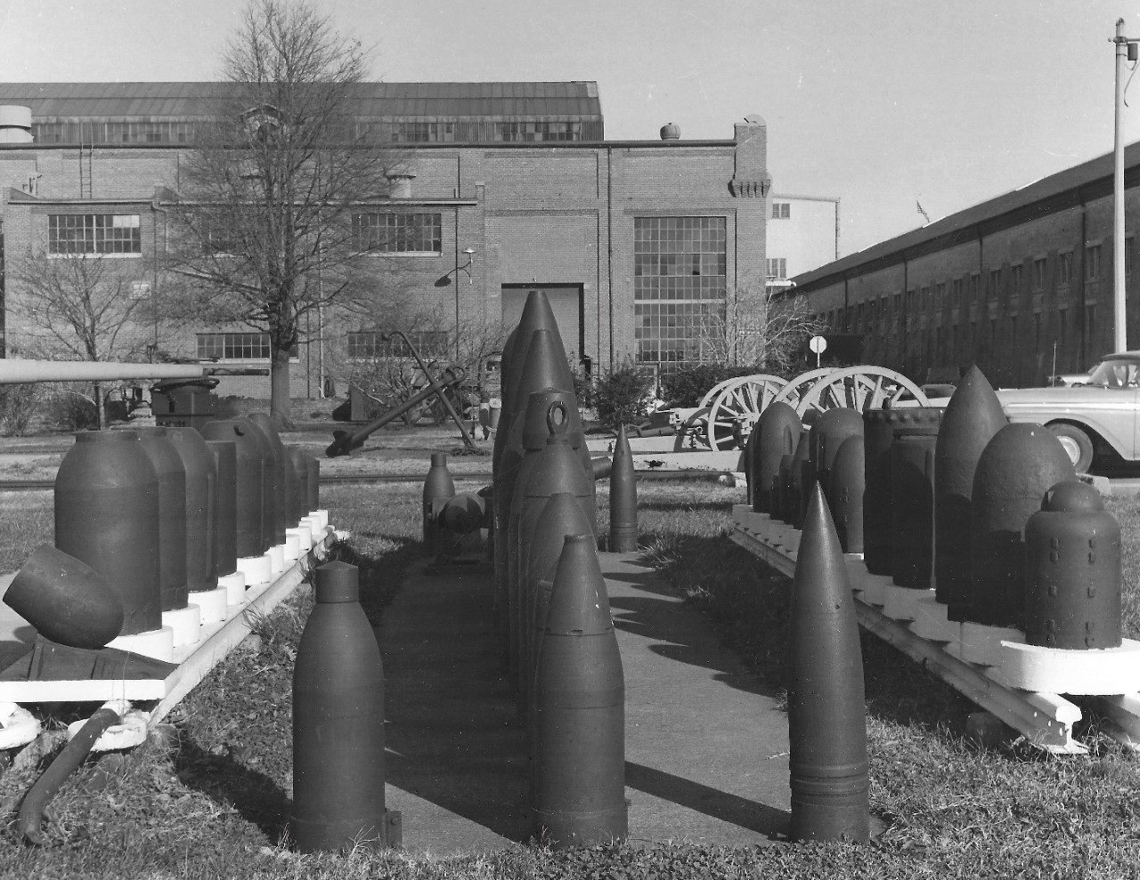 NMUSN-152:   Willard Park, Washington Navy Yard, Washington, D.C. 1970s.  WWII-era Japanese shells.  View looks north.  National Museum of the U.S. Navy. 