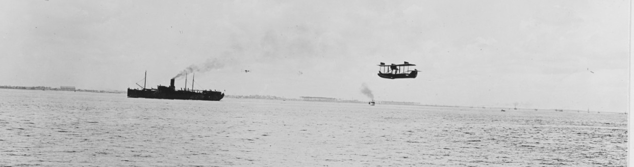 Curtiss Flying Boat over Ships in U.S. Waters, 1918