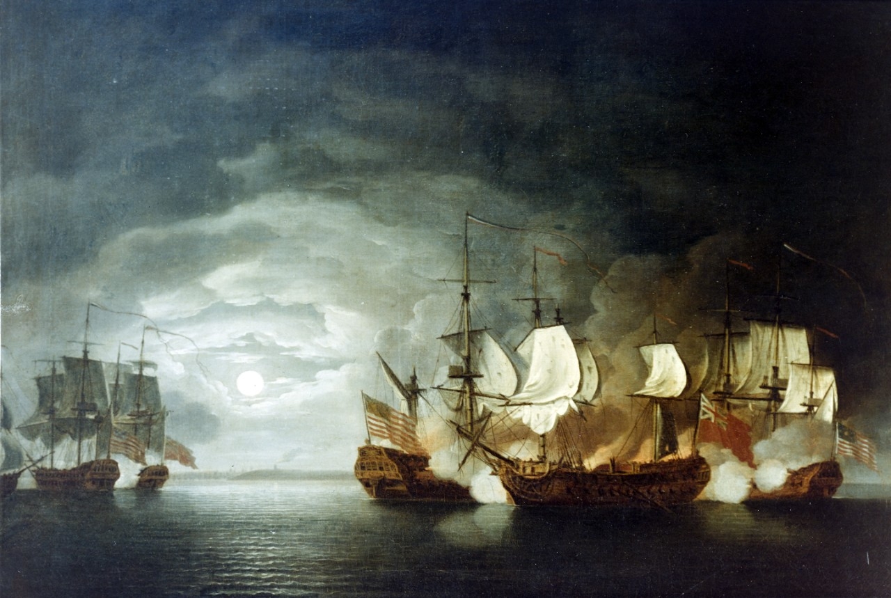 Battle between Continental Navy ship Bonhomme Richard and HMS Serapis