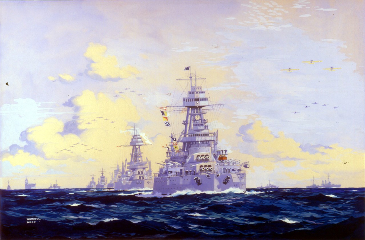 A battleship leading the rest of the fleet
