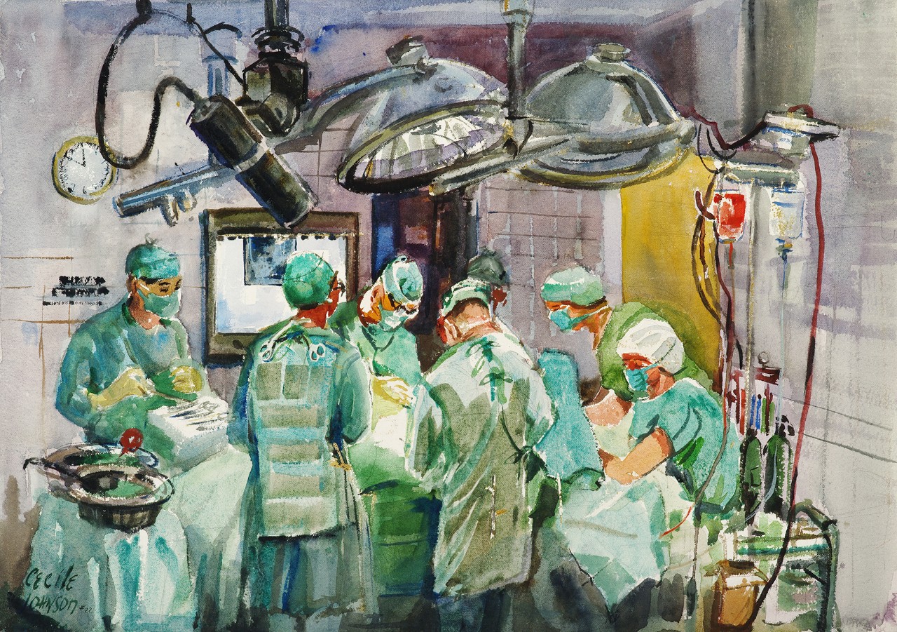 6 people are working on a patient in an operating room