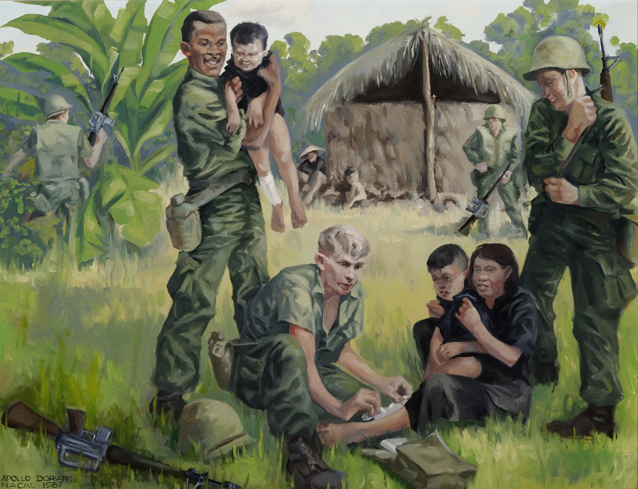 Marines treating villagers
