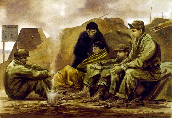 Men gathered around a fire
