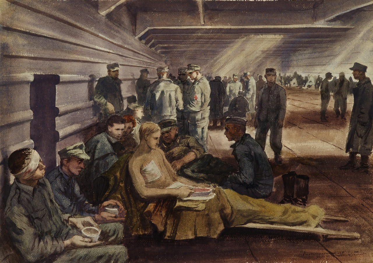 Prisoners being tended to aboard an LST