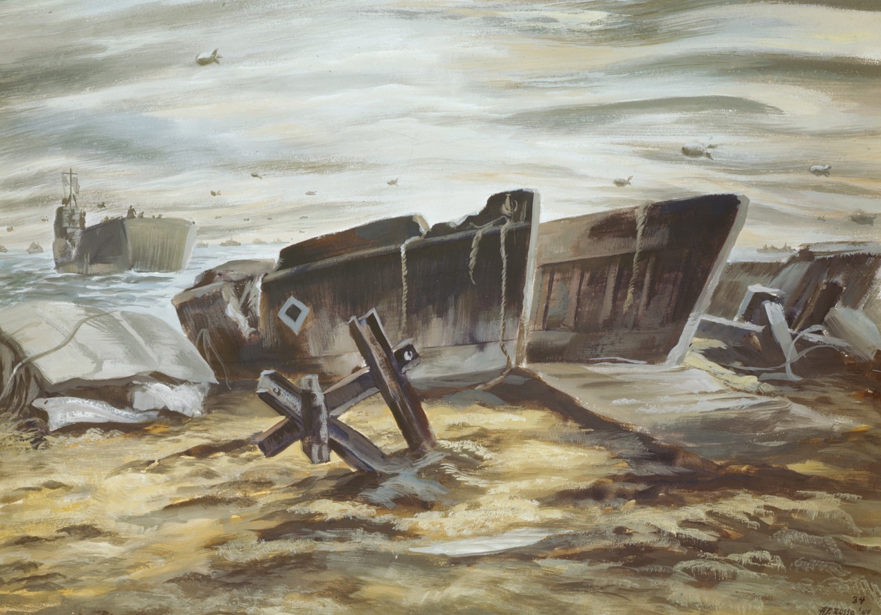 Wrecked landing craft on a beach