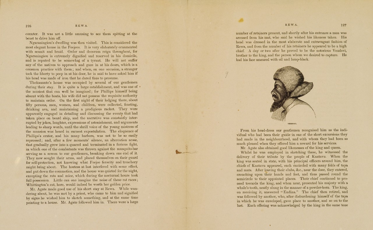 Portrait of a man in profile on a page from a book 
