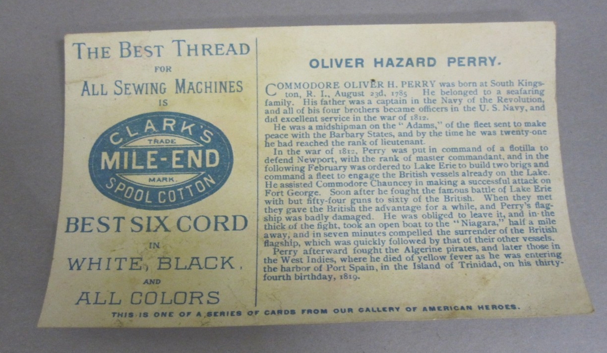 Clark Thread Collectible Card Oliver Hazard Perry  with Biography Reverse