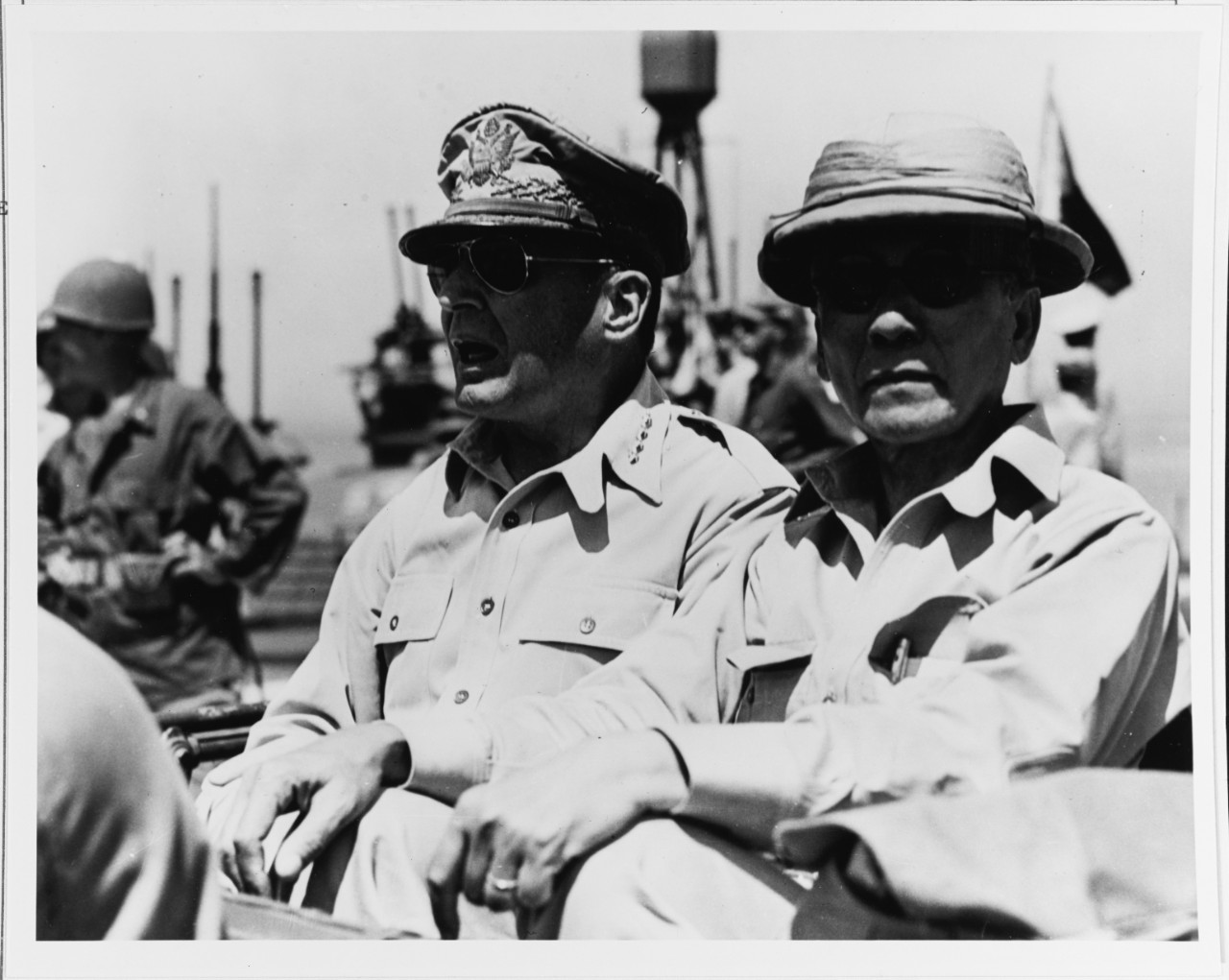 Photo #: 80-G-258303  Sergio Osmeña, President of the Philippines (right), and General Douglas MacArthur, Supreme Commander, Allied Forces, Southwest Pacific Area