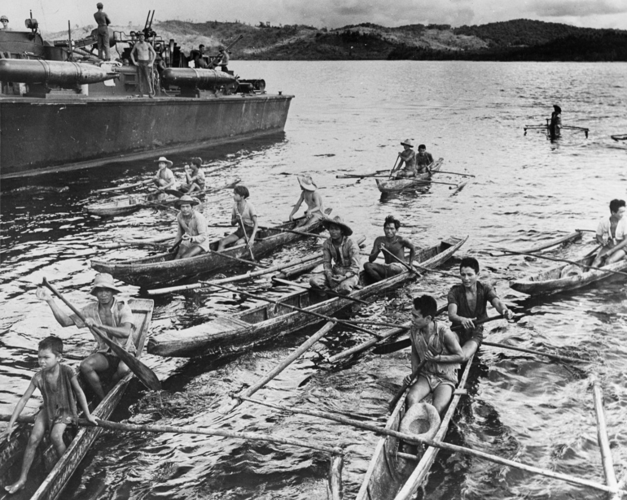 Rescue operations in Surigao Strait, Philippines, searching for Japanese survivors, October 1944