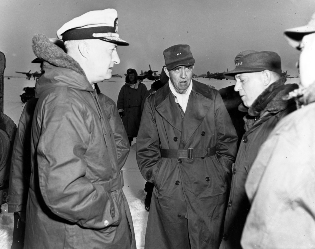Photo #: 80-G-424768  Rear Admiral James H. Doyle, USN Major General Field Harris, USMC Lieutenant General Lemuel C. Shepherd, Jr., USMC