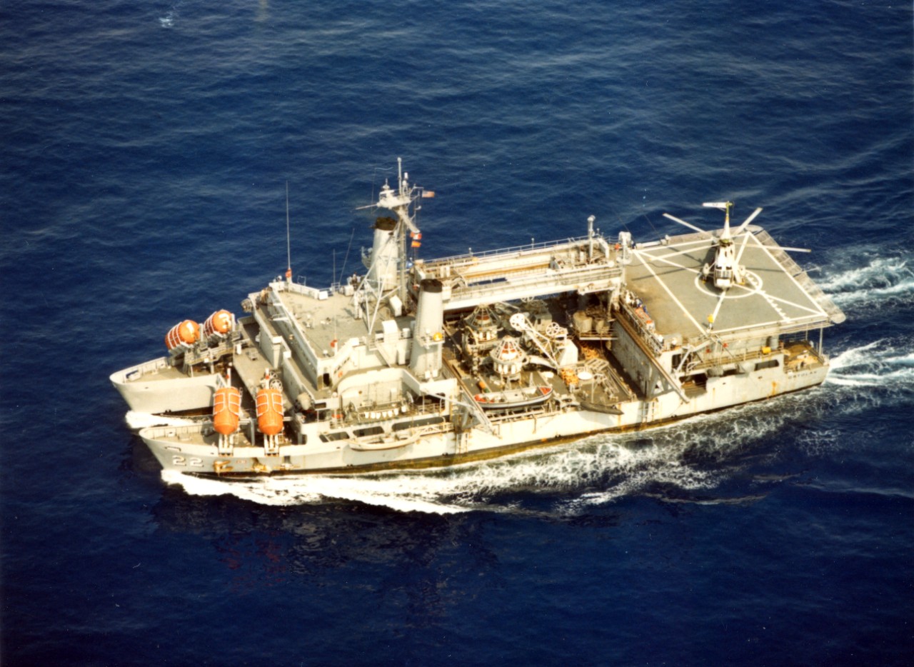 Submarine rescue ship USS Ortolan (ASR-22) underway