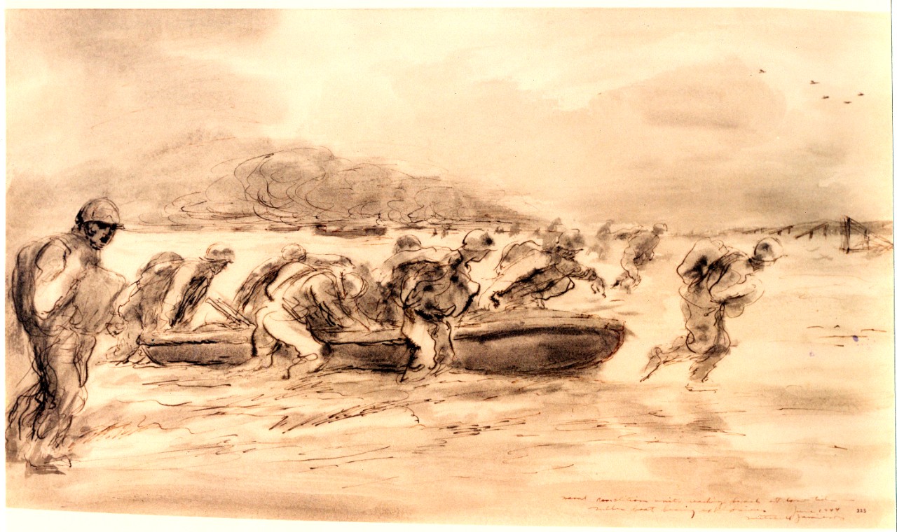 &quot;Naval Demolition Units Reaching the Beach at Low Tide, Rubber Boat bearing Explosives&quot;