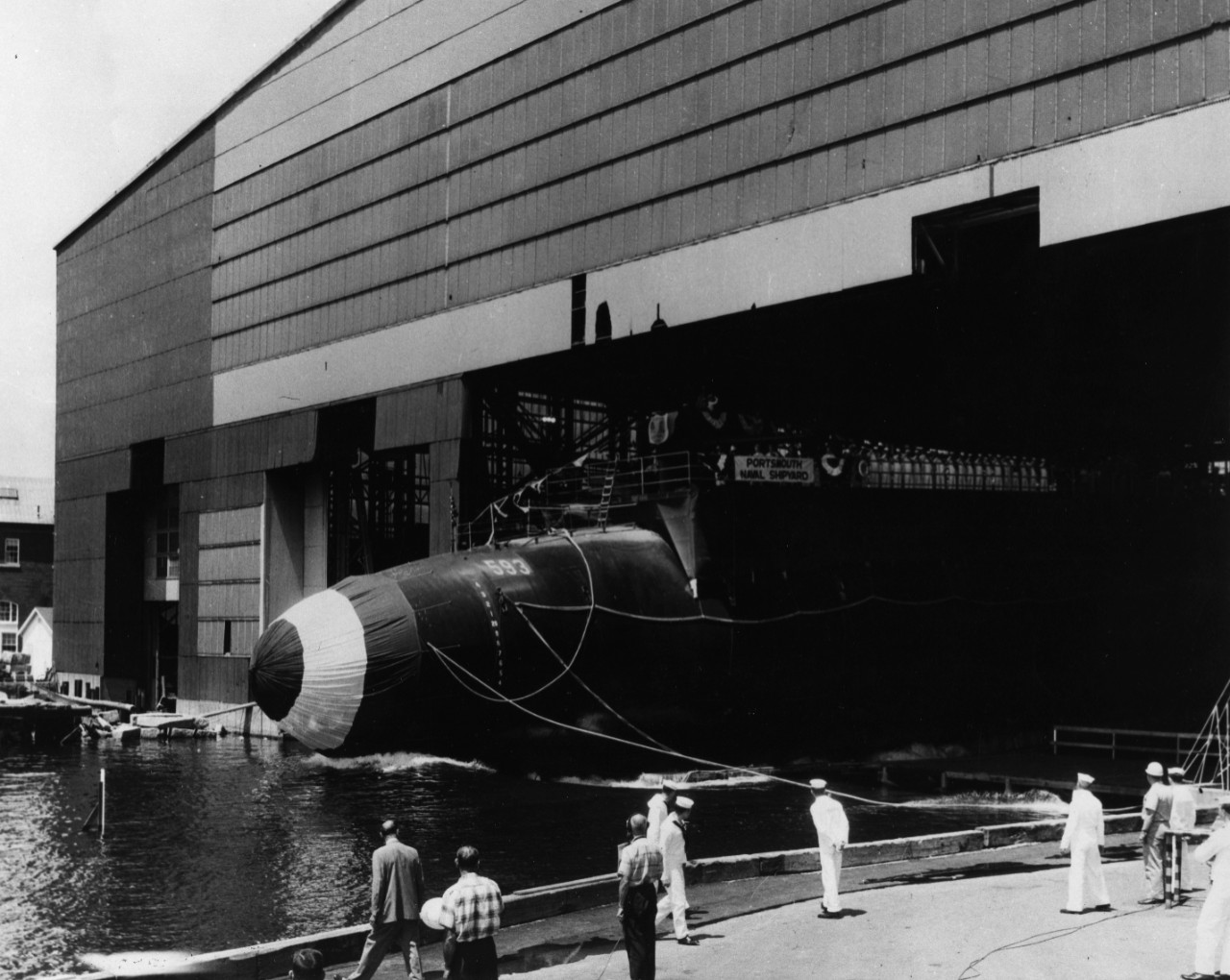 Launch of USS Thresher (SSN-593) at the Portsmouth Naval Shipyard, New Hampshire