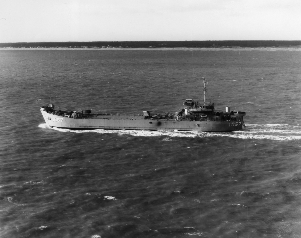 USS Nye County (LST-1067) underway at Hampton Roads, Virginia