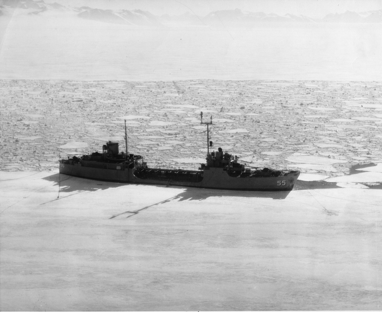 USS Nespelen (AOG-55) moored to ice edge, McMurdo Sound, Antarctica