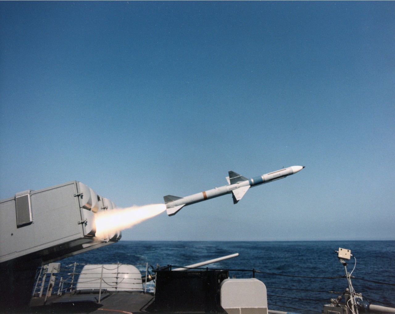 Launching of a Sea Sparrow missile. Unknown ship and date. 