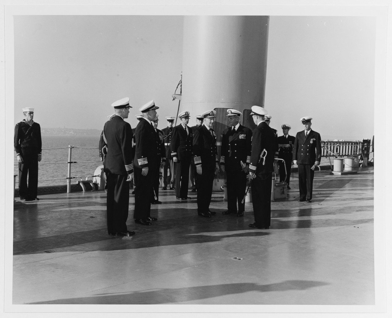 Vice Admiral Robert B. Pirie, USN, Commander Striking Fleet Atlantic, and staff