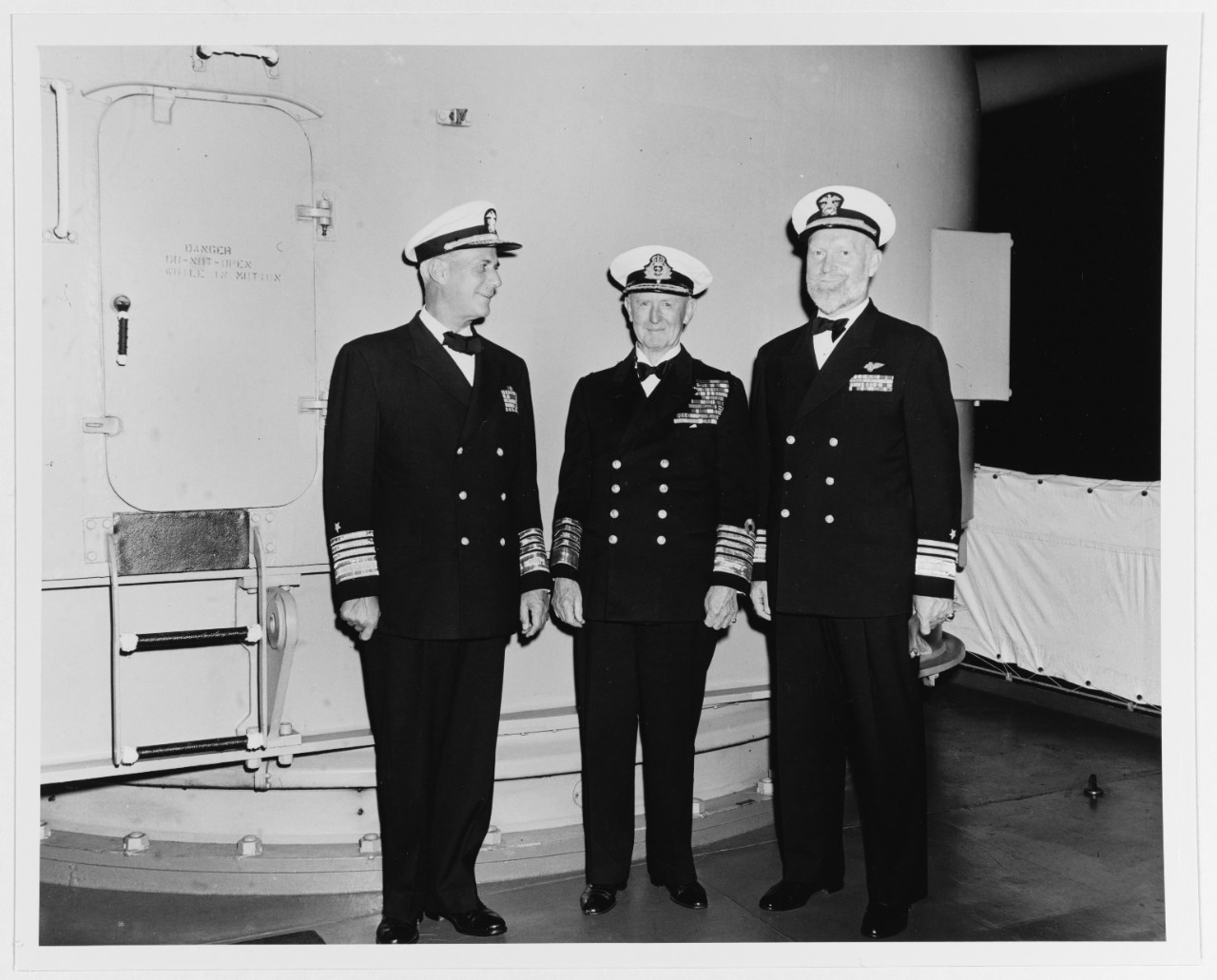 Admiral Jerauld Wright, USN, Supreme Allied Commander Atlantic, Admiral Cunningham, RN, Vice Admiral Robert B. Pirie, USN, Commander Striking Fleet Atlantic