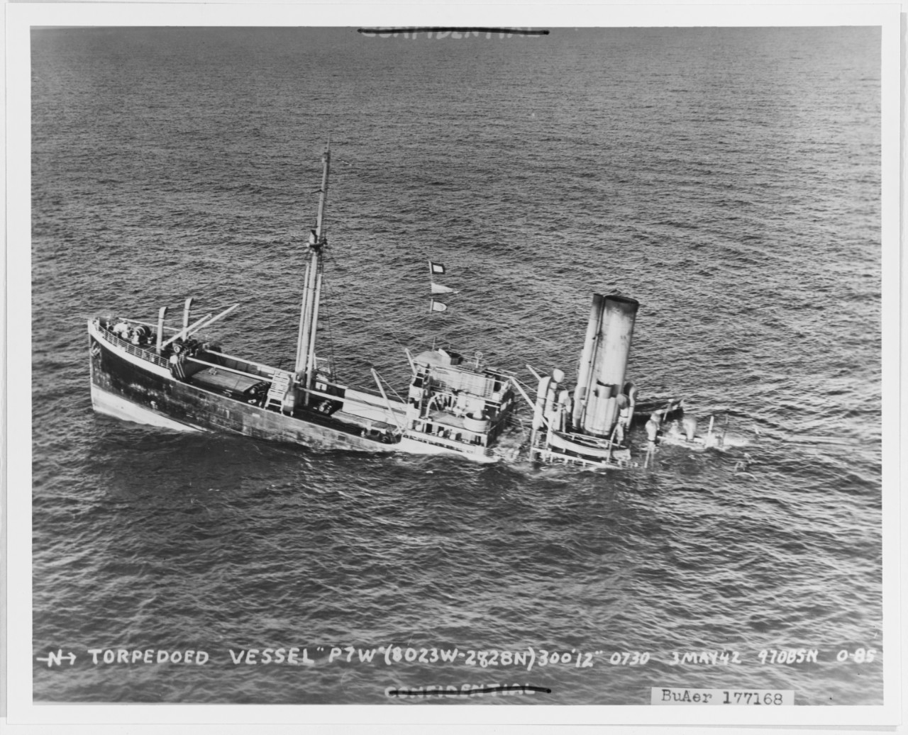 Torpedoed cargo ship