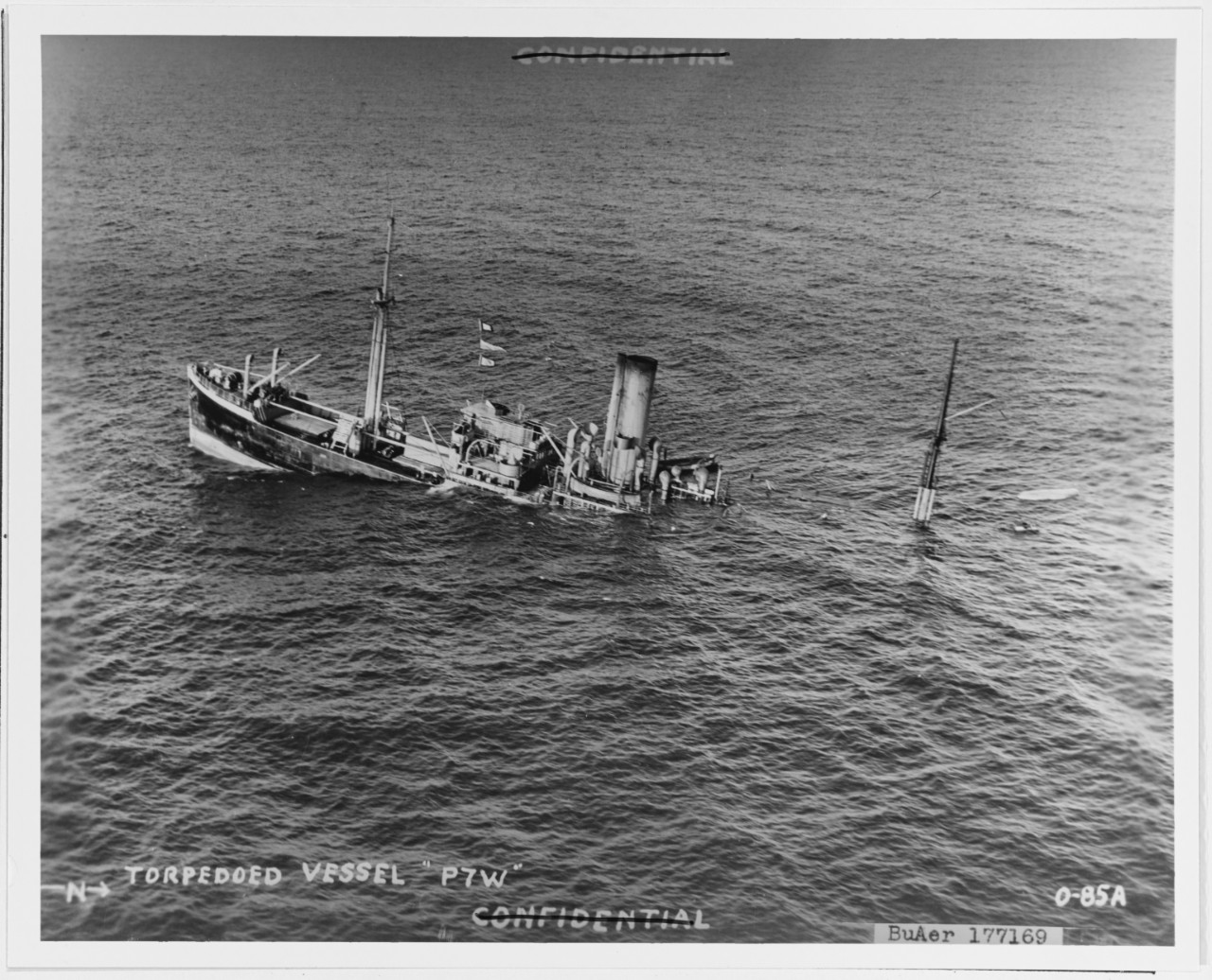 Torpedoed cargo ship