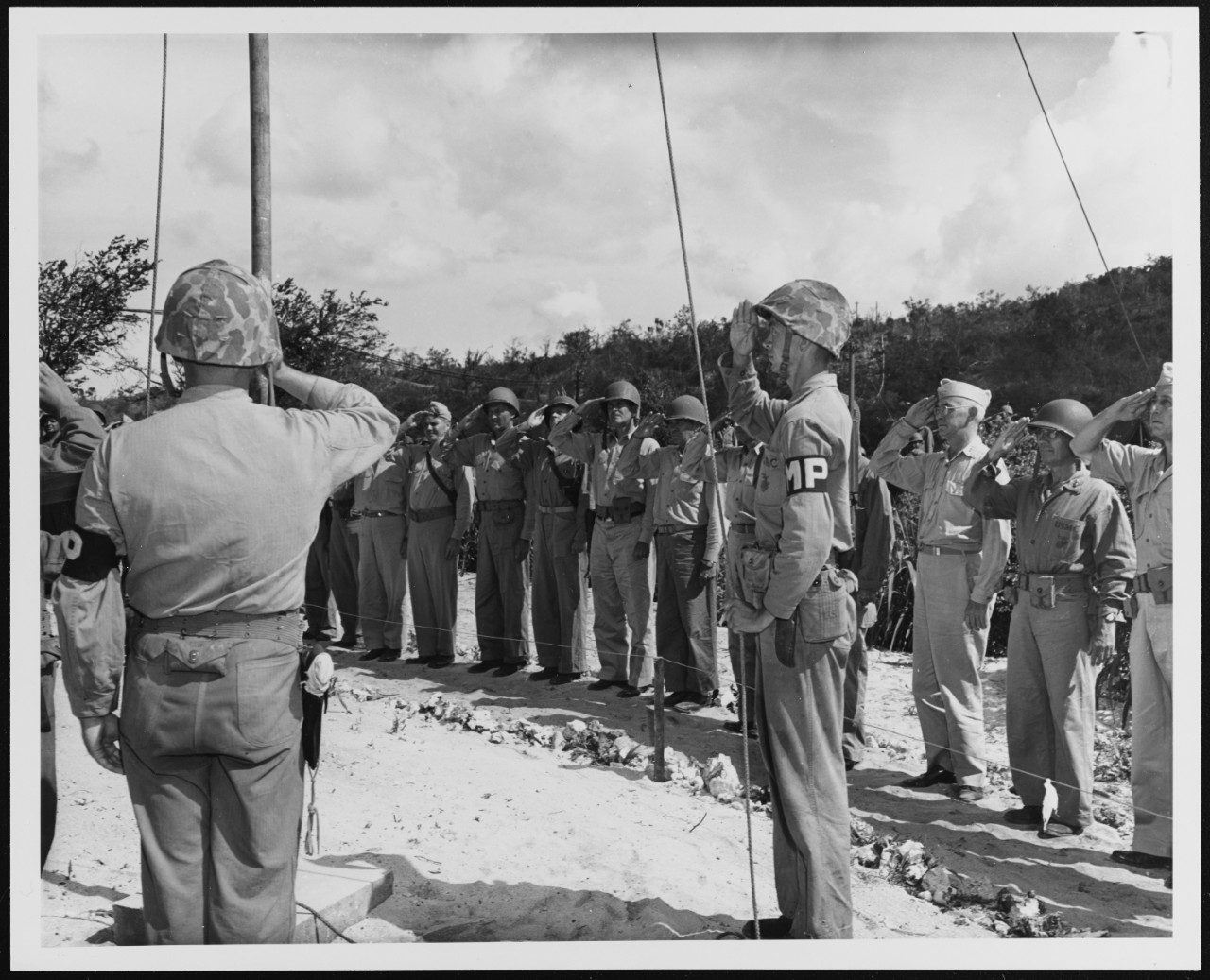 Flag raising at Tinian, 3 August 1944.
