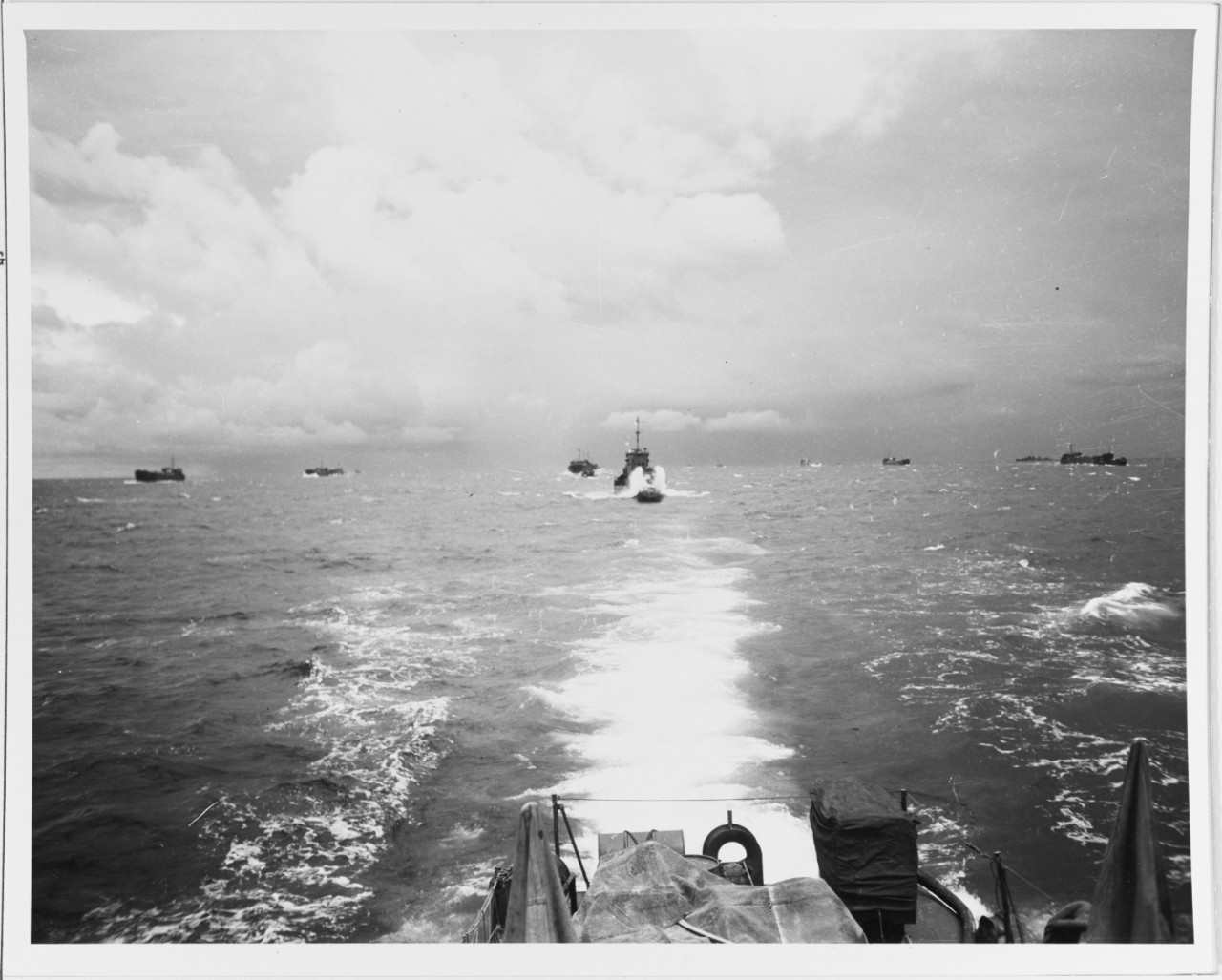 A convoy of LCI landing ships.