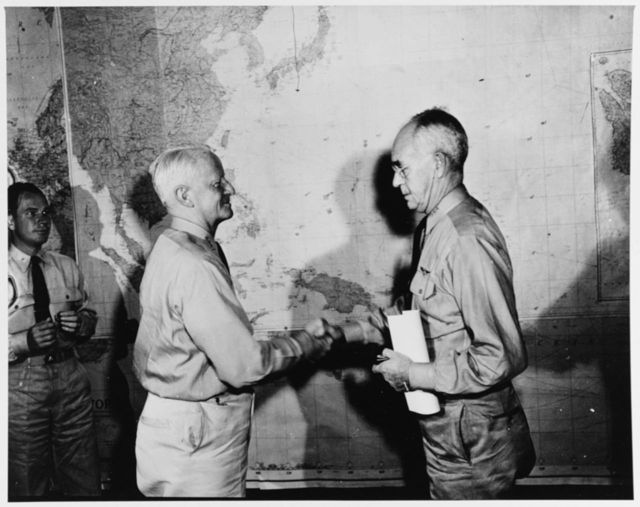 Vice Admiral R. Kelly Turner, USN with Admiral Chester W. Nimitz, USN.