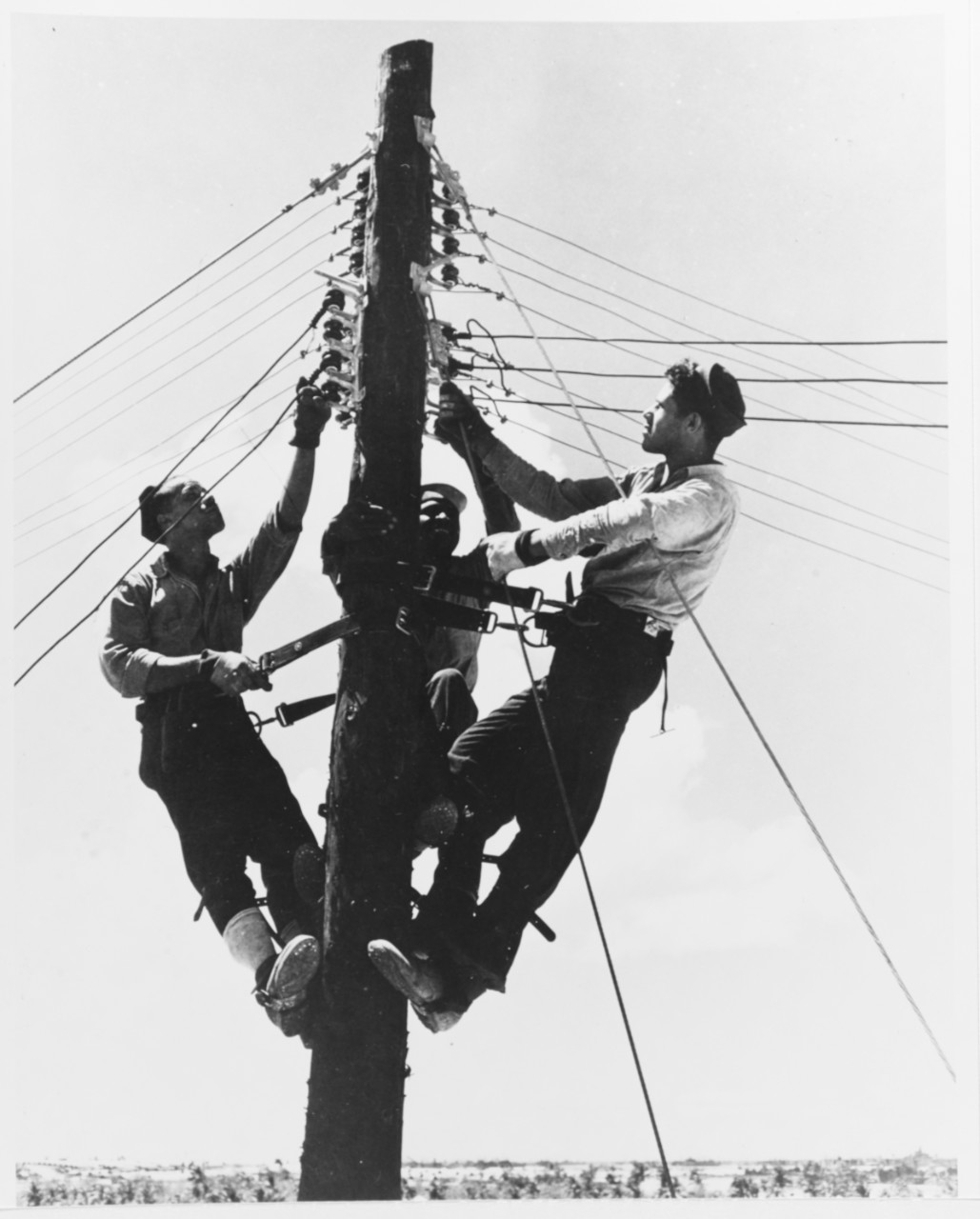 Stringing Electrical Wires at a Navy Supply Depot, Guam