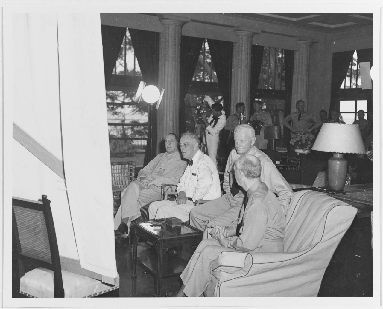 General Douglas MacArthur, President Franklin D. Roosevelt, Admiral Chester W. Nimitz, and Admiral William D. Leahy