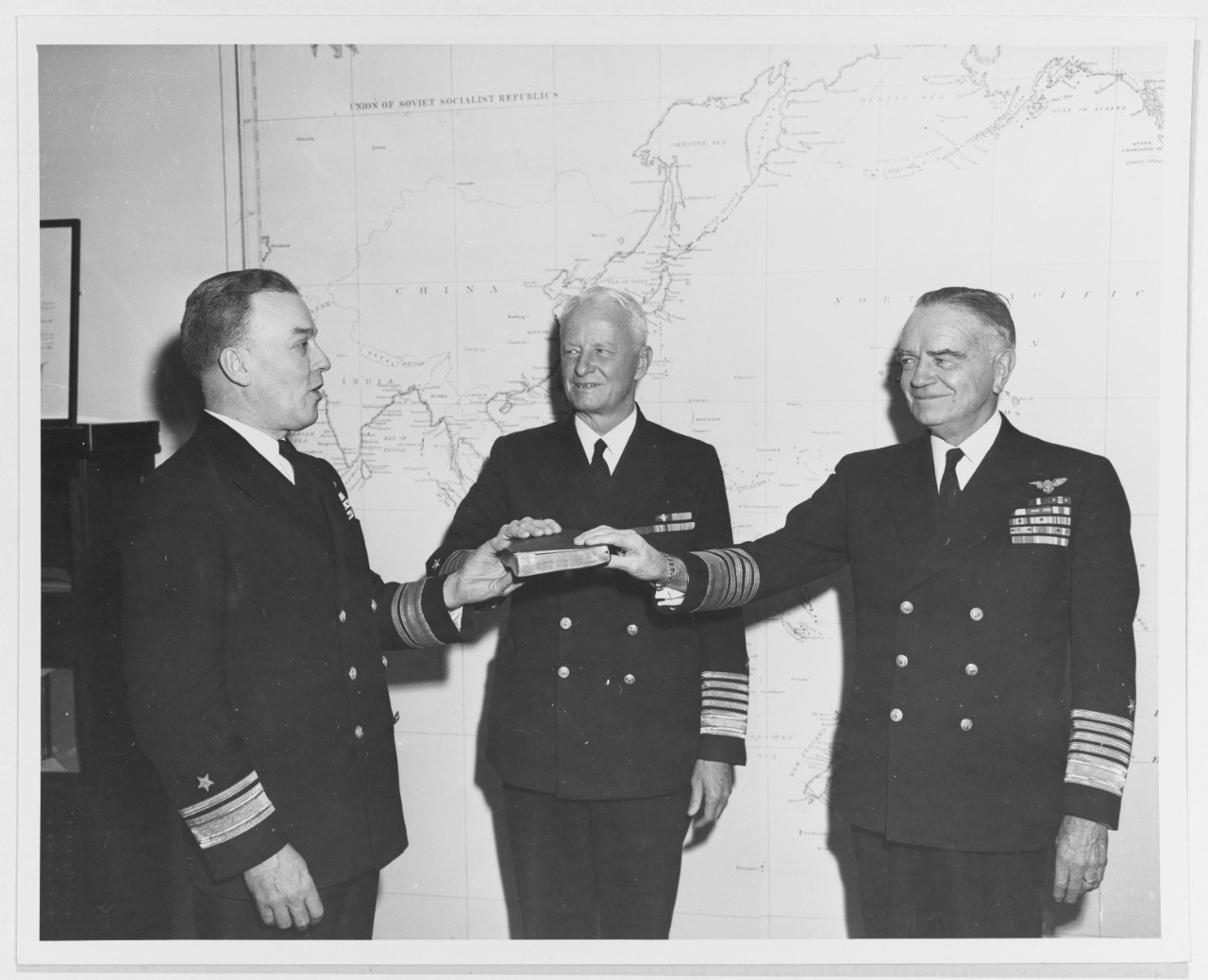 Fleet Admiral Chester W. Nimitz, USN, and Fleet Admiral William F. Halsey, USN