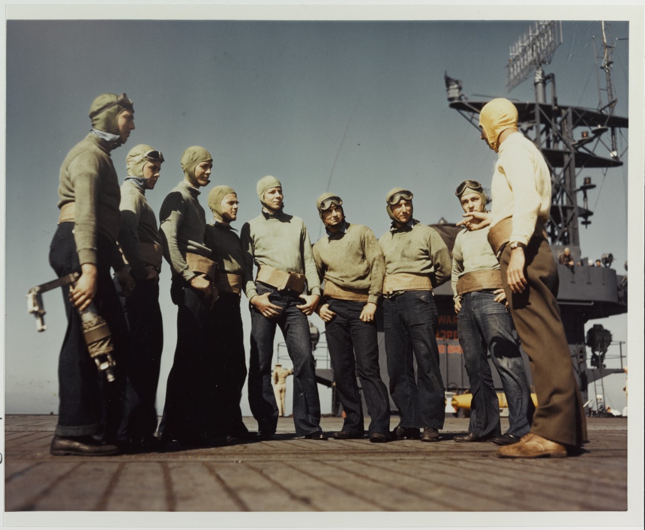 Catapult Crew on a training escort carrier flight deck, circa 1943-1945