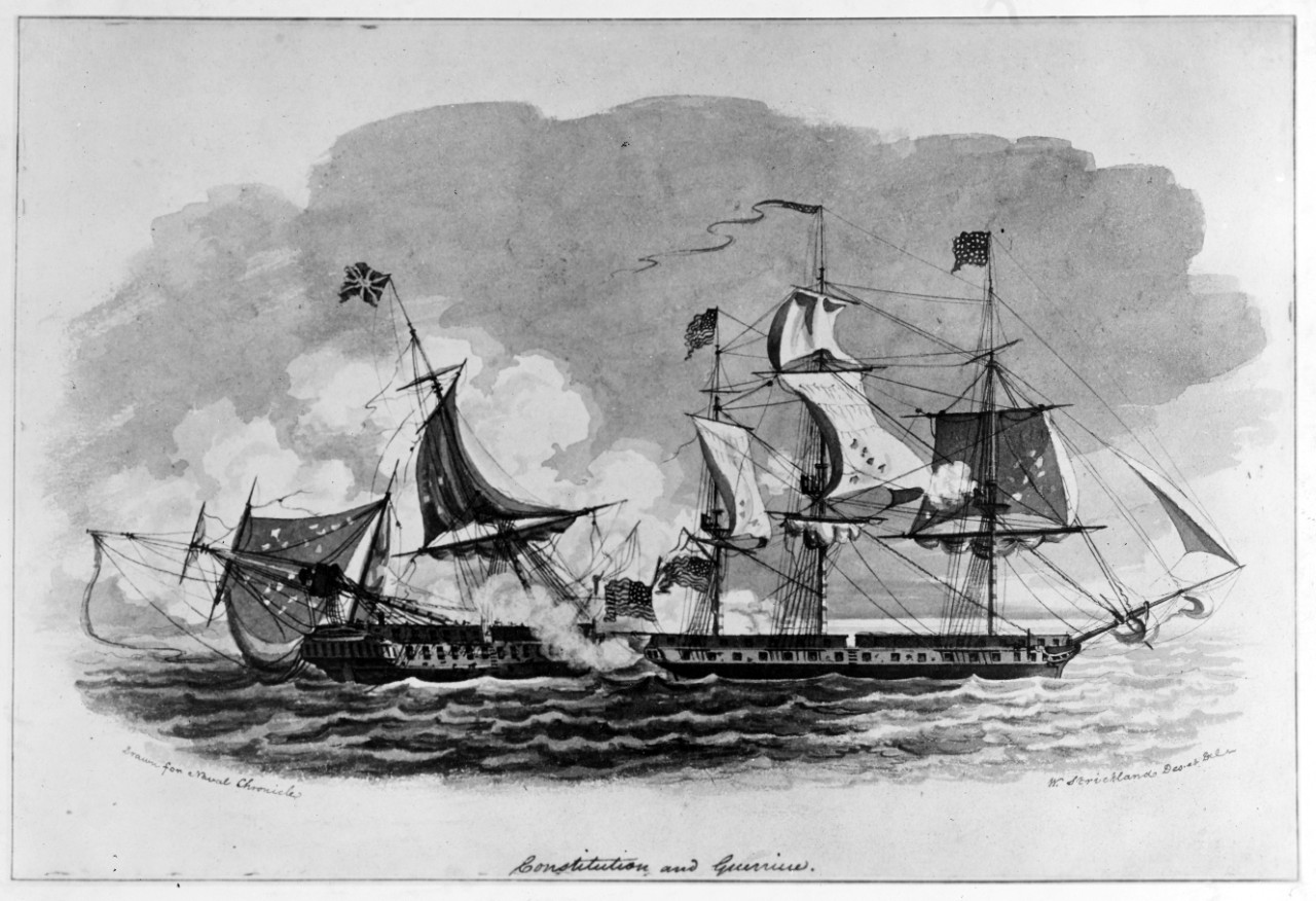Photo #: NH 2086  Action between USS Constitution and HMS Guerriere, 19 August 1812