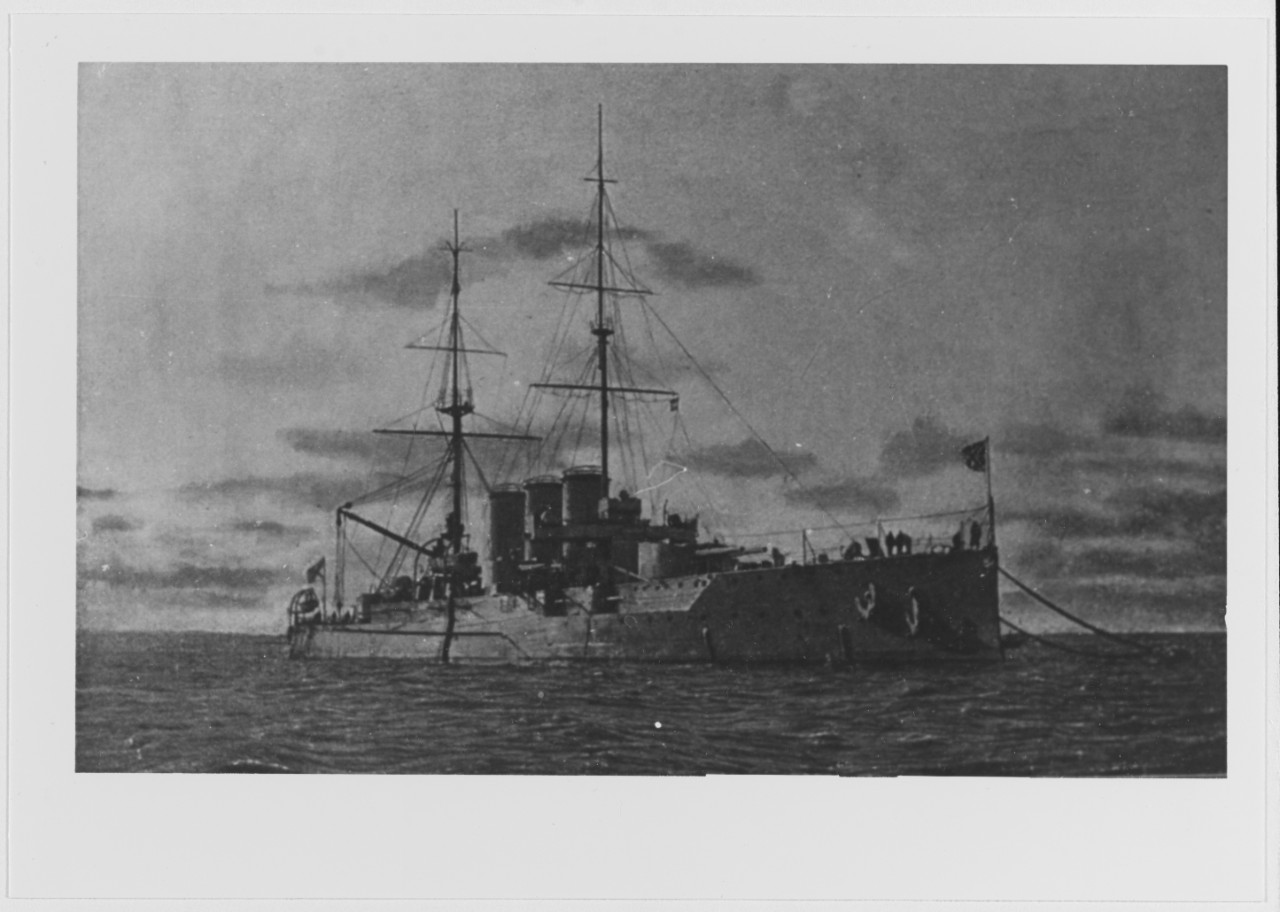 RURIK (Russian Armored Cruiser, 1906-1922) photographed in the Baltic or North Seas prior to 1914