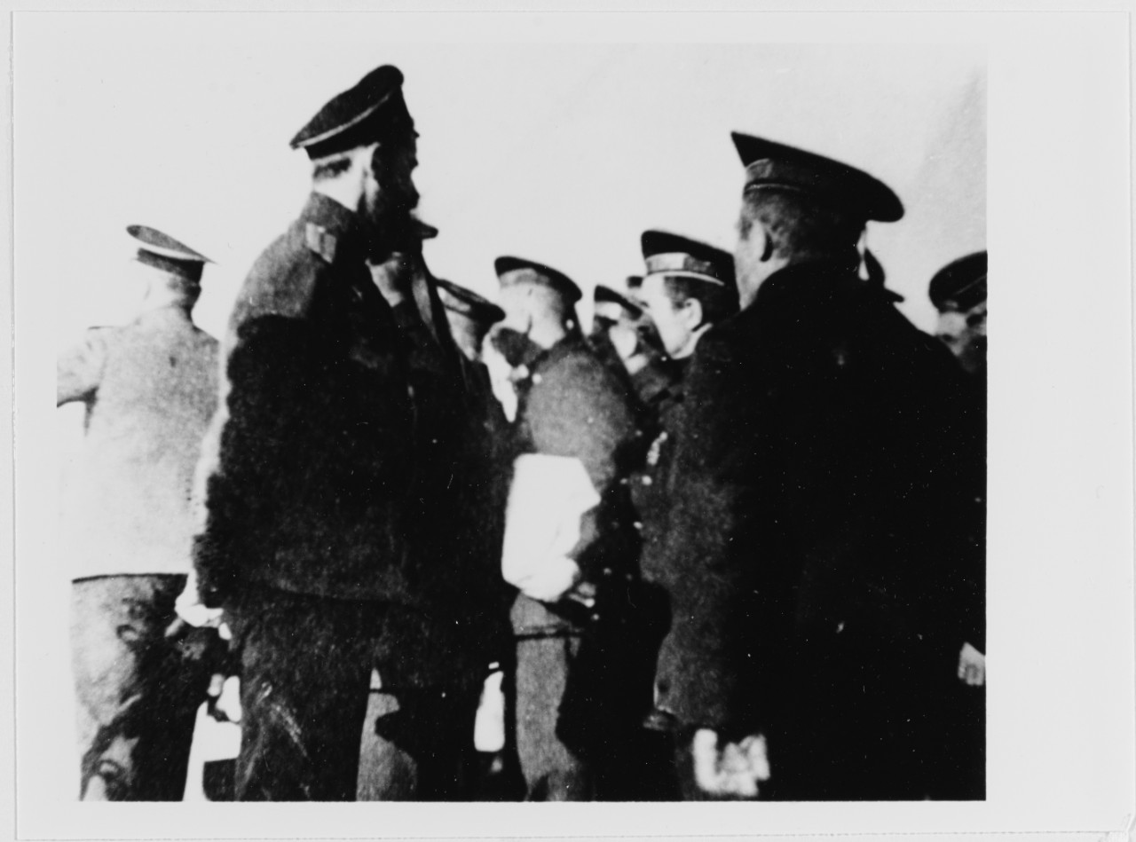 Prince Urusov, Chief Gunner of the Russian Battleship IMPERATRITSA MARIA, with his crew