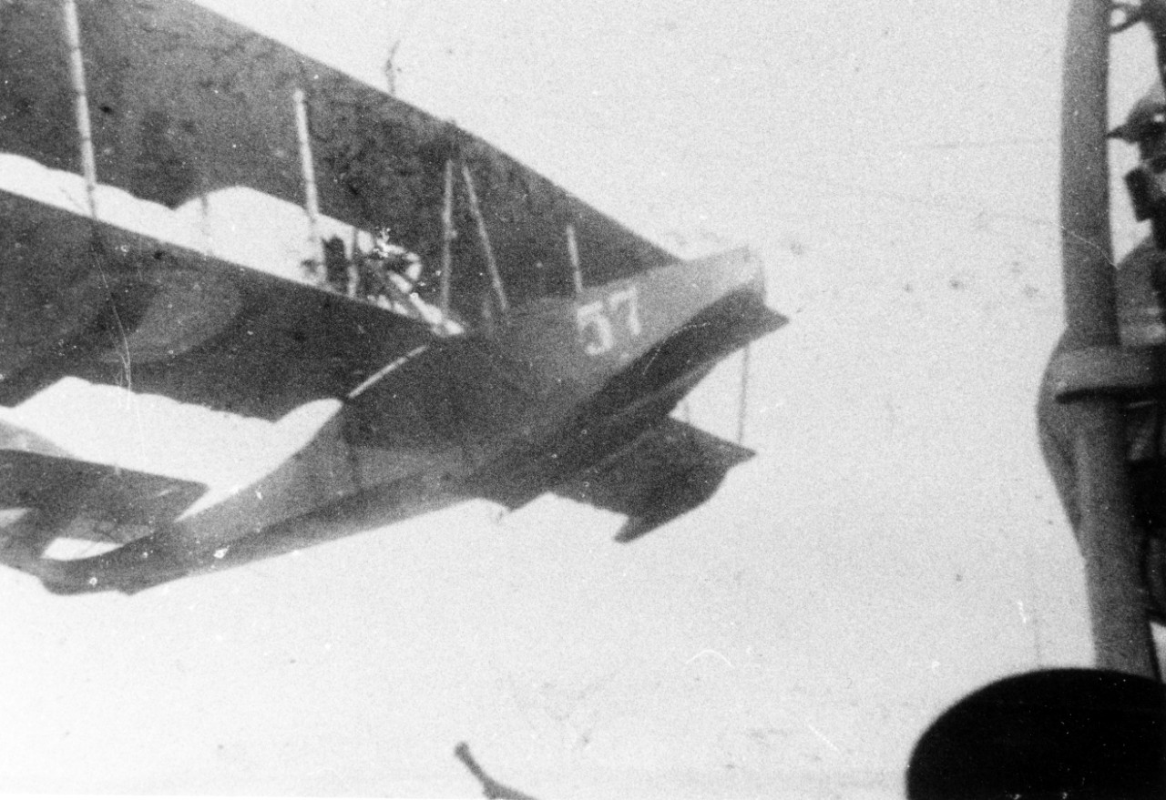 Russian Navy  Grigorovich M-5 Type Flying Boat being hoisted by a derrick aboard the Seaplane Carrier ALMAZ