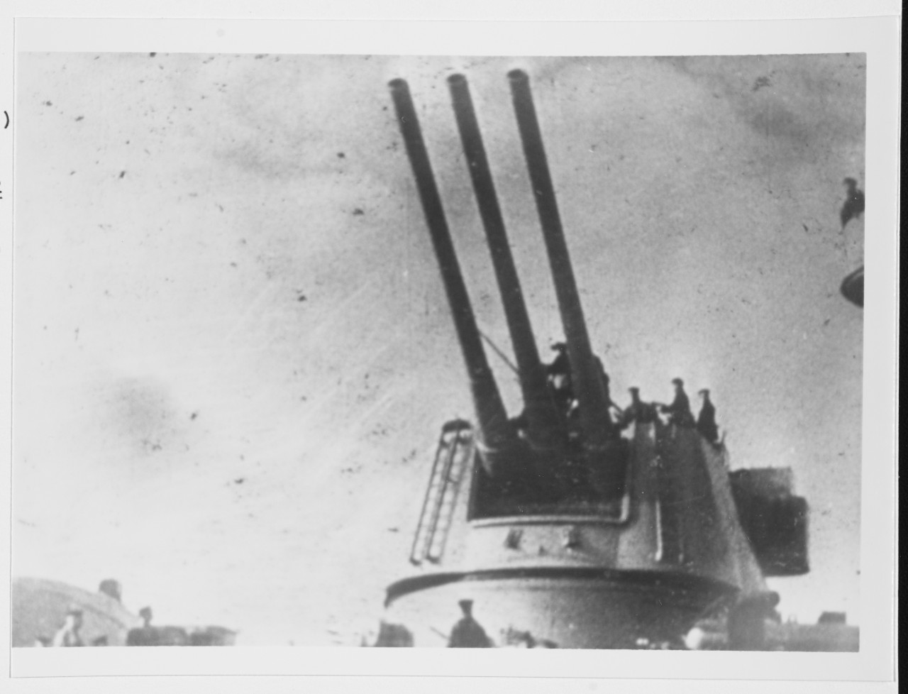 Number two 180mm (7.1 inch) triple main battery gun turret aboard a Soviet Kirov class heavy cruiser during World War II.