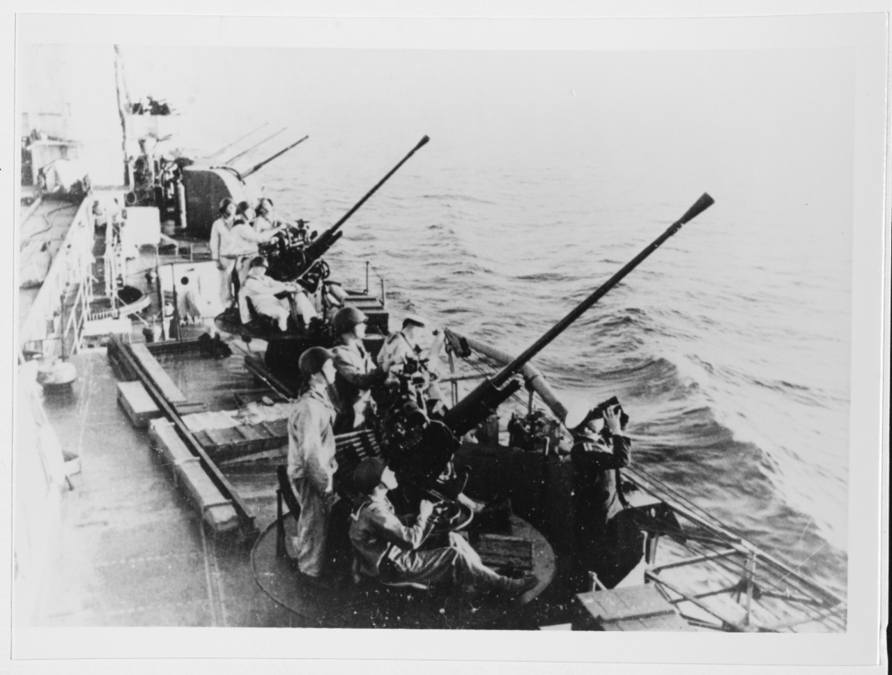 37mm, 63-caliber model 1939 anti-aircraft guns aboard a Soviet Kirov class cruiser in the Black Sea in 1943.