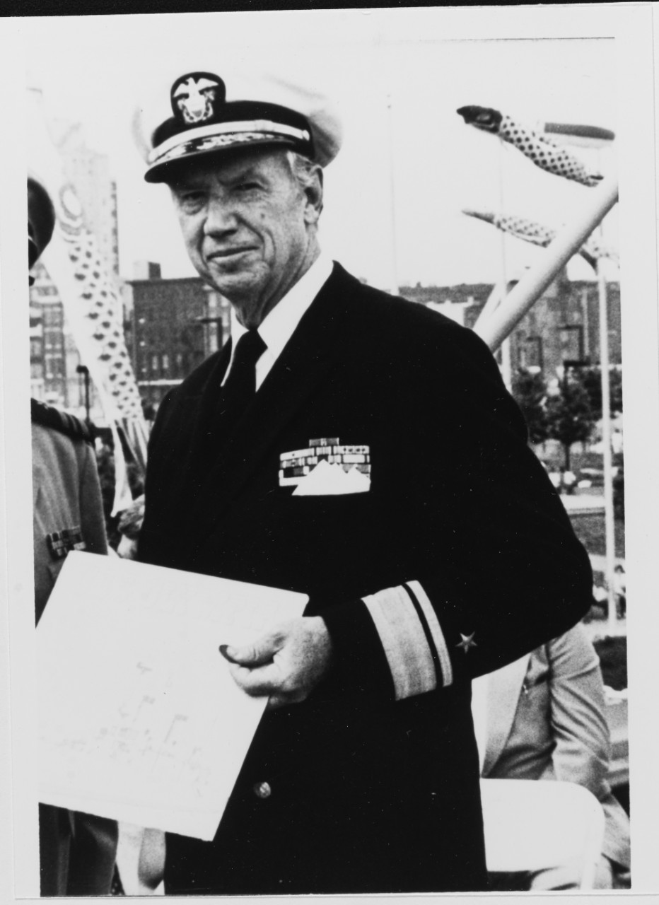 RADM John D. H. Kane, Jr. USN (Ret) Attends a function on board USS OLYMPIA (C-6), circa early 1980's