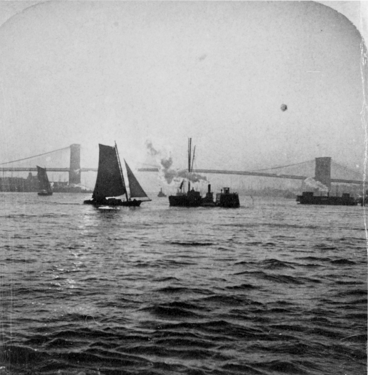 "Moonlight, East River, New  York Harbor, U.S.A.". View copyrighted 1888