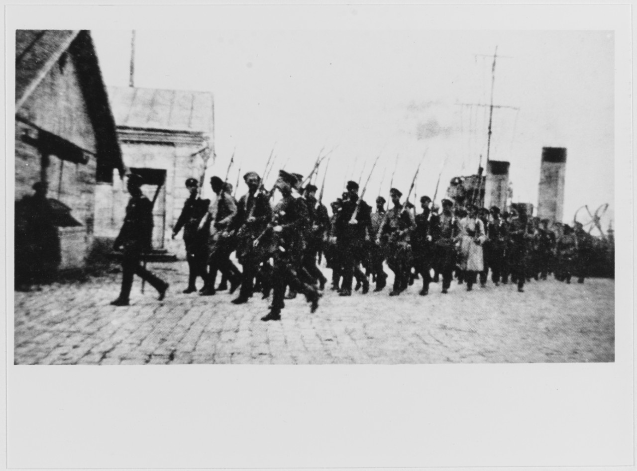 Russian Imperial Guard Troops landing at Feodosiya, Crimea, on April 13, 1919