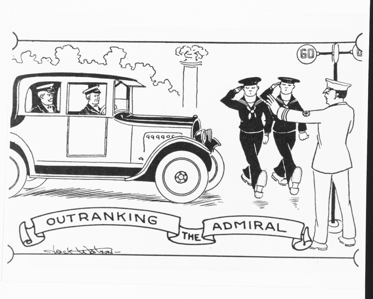 "Outranking the Admiral" postcard cartoon by Jack Watson.