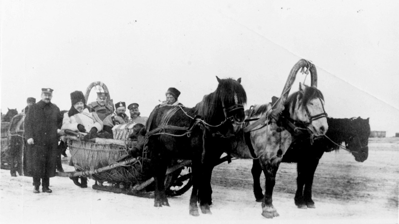 Crossing Lake Baikal in troika, April 11, 1904.