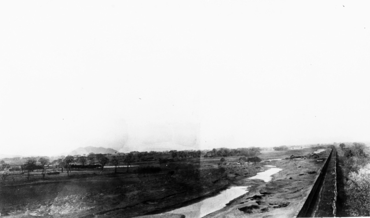 Liao Yang, looking along southern wall from southeast corner, Choushan in distance