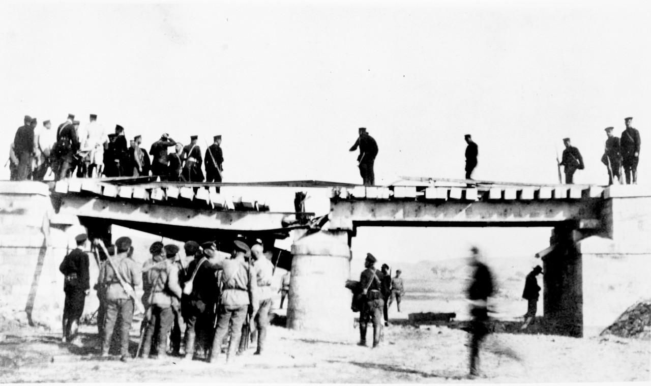 Bridge at Pulundian blown up by Japanese, May 6, 1904.