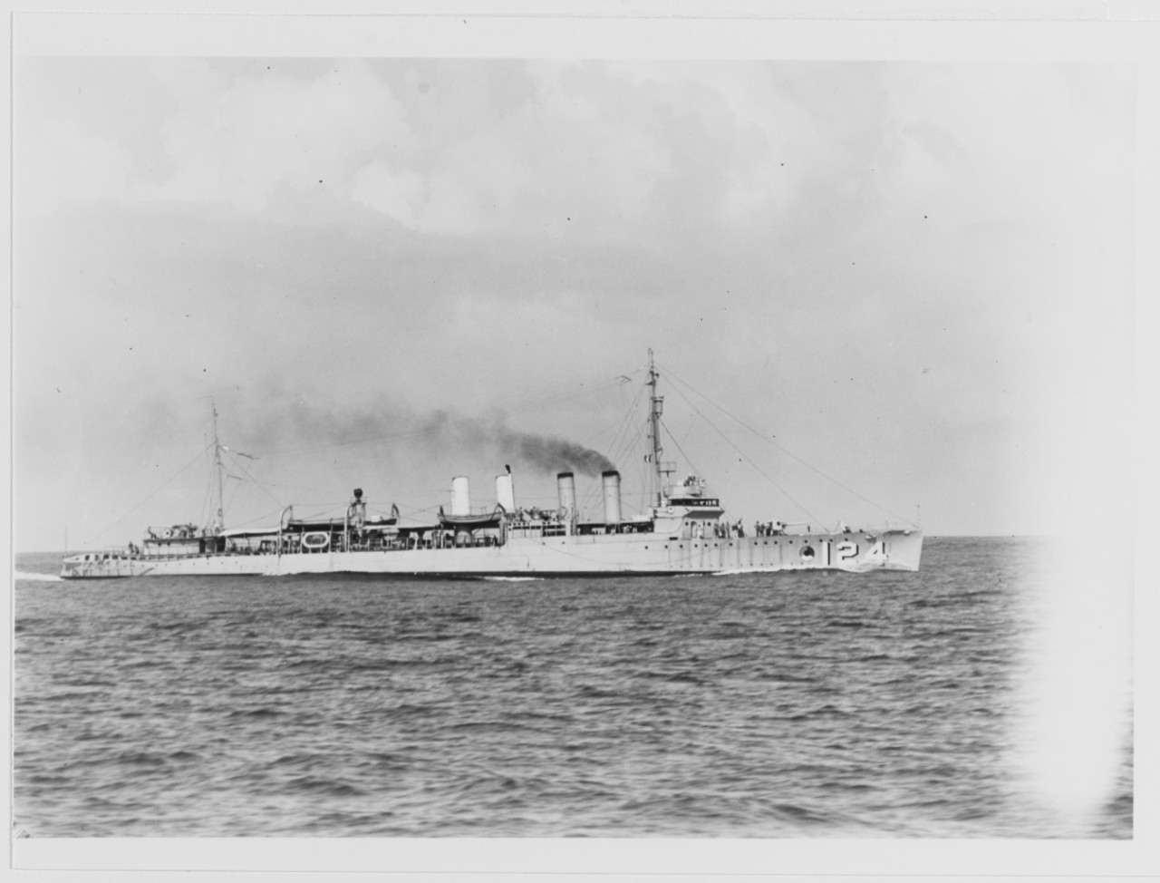 USS RAMSAY (DD-124) photographed during war games in the Panama Canal area, during the 1930s