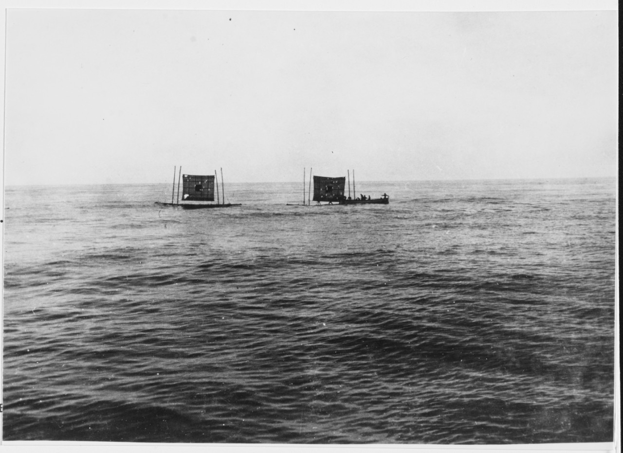 USS MAINE (BB-10) Repair crew repairing target rafts, April 1904.