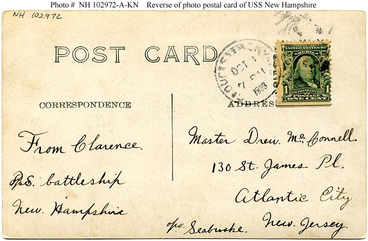 Photo #: NH 102972-A-KN Postal Card of USS New Hampshire