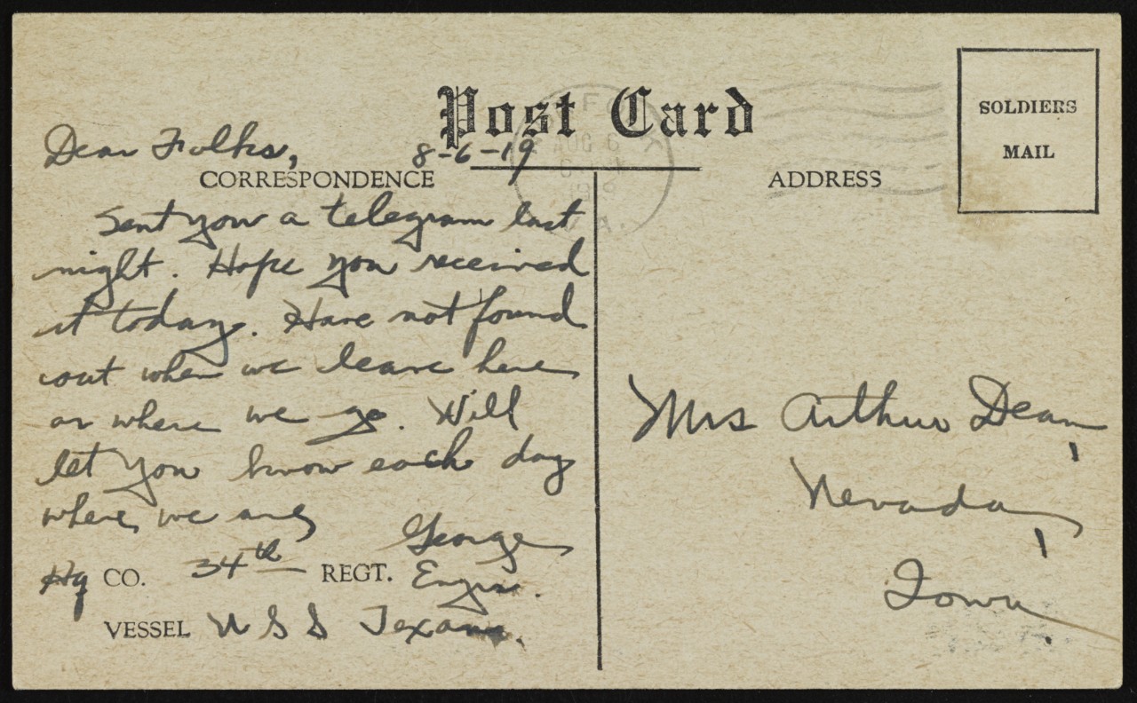 Photo #: NH 104078-A-KN Jewish Welfare Board Post Card for Returning Troops, 1919