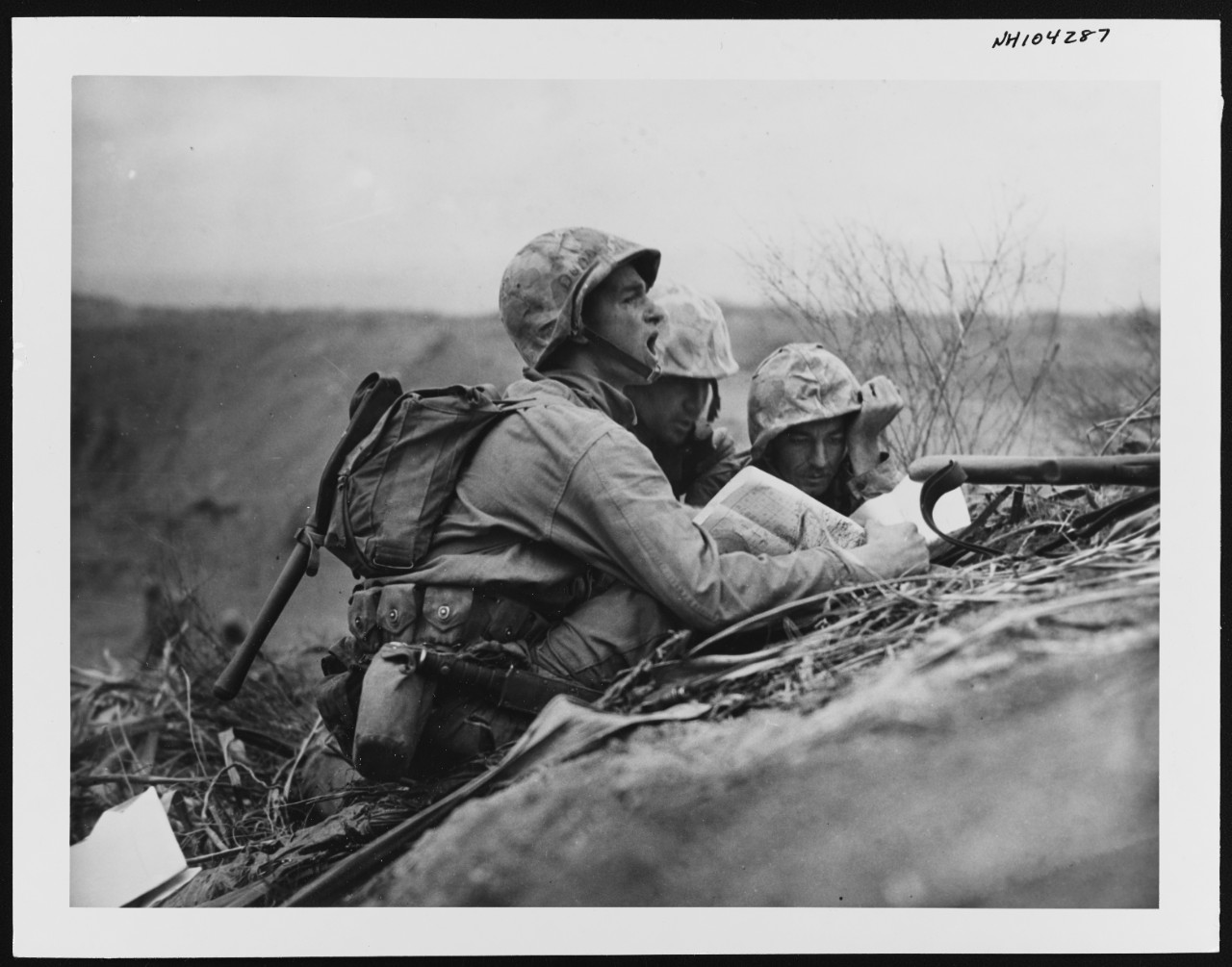 Photo #: NH 104287  &quot;Observers who spotted machine gun nest find its location on map so they can send information to artillery or mortars to wipe out the position.&quot;