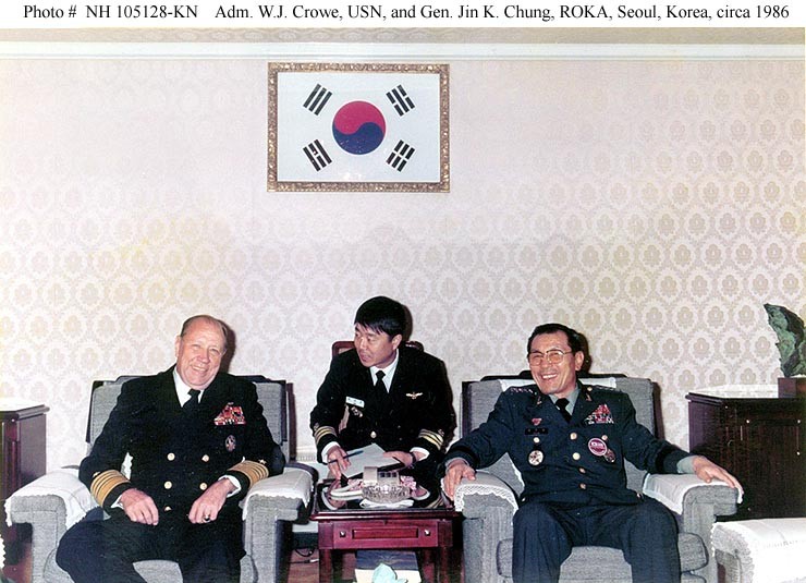 Photo #: NH 105128-KN Admiral William J. Crowe, Jr., USN General Jin K. Chung, Republic of Korea Army